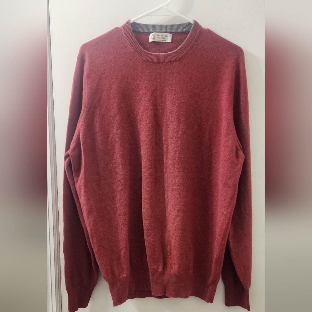 Brunello‎ Cucinelli Men's Red Sweater, Size 54, Cashemire.